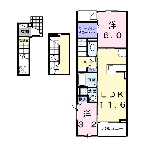 カーサ デル ソーレ(2LDK/3階)の間取り写真