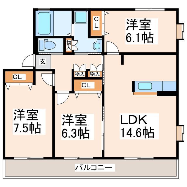 アクアB(3LDK/1階)の間取り写真
