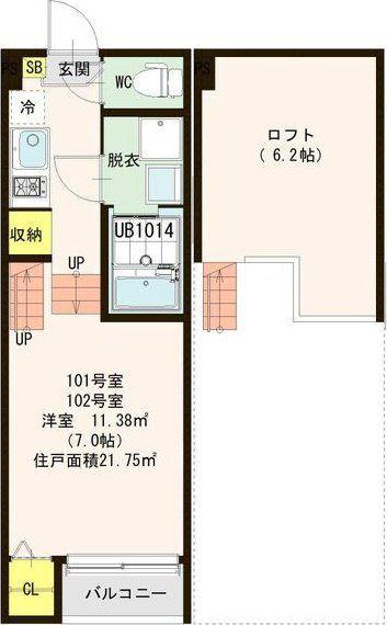 ルミエール紫苑(1K/1階)の間取り写真