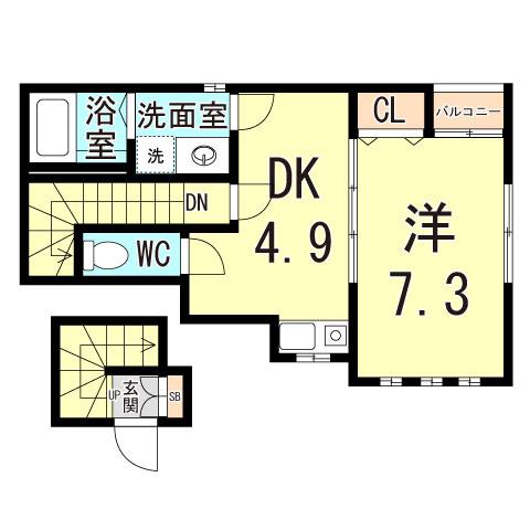 REVE西明石(1DK/2階)の間取り写真