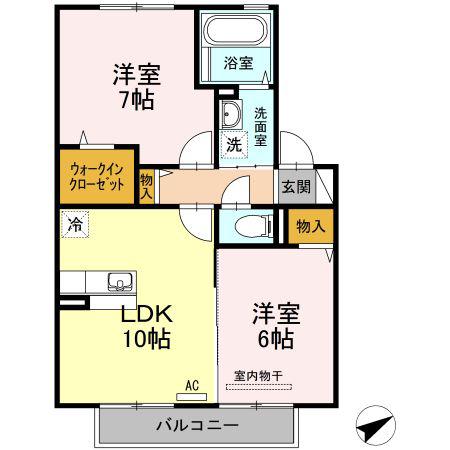 セジュールモンピ(2LDK/2階)の間取り写真