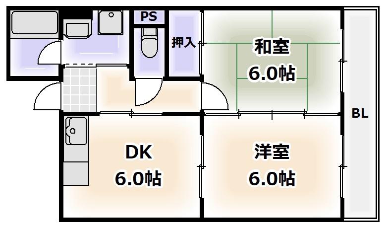 エルフェプラザ(2DK/4階)の間取り写真
