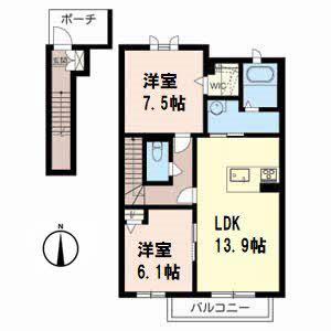 シャローム小枝II(2LDK/2階)の間取り写真