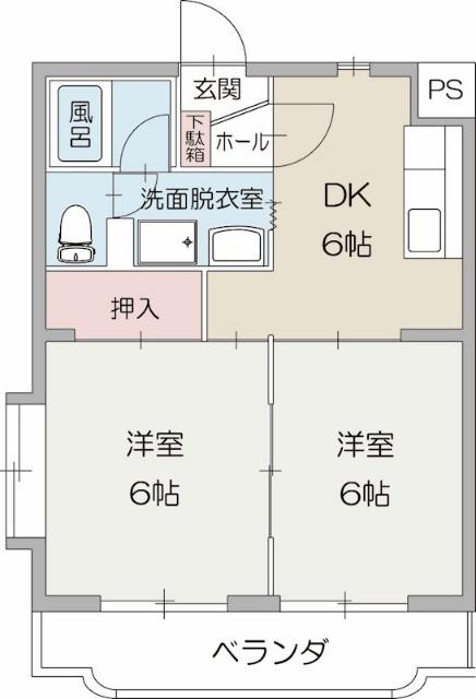 マーキュリーII(2DK/1階)の間取り写真