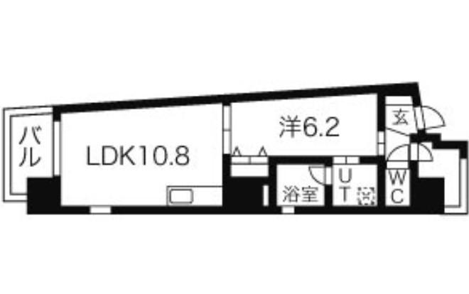 スラントウォールズ(1LDK/8階)の間取り写真