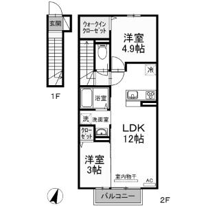 VILLA FONTAINE(2LDK/2階)の間取り写真