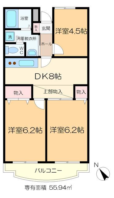 アメニティ芦田第3マンション(3DK/4階)の間取り写真