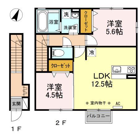 ファイン・クレストD(2LDK/2階)の間取り写真
