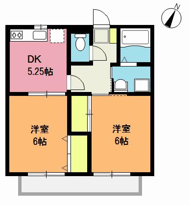 サニーハイツ志久(2DK/2階)の間取り写真