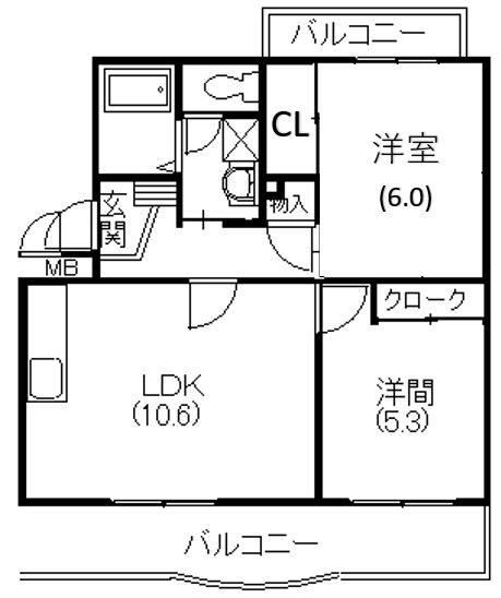 メディオ初生壱番館(2LDK/2階)の間取り写真