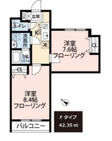カンタンテ十条(2K/4階)の間取り写真