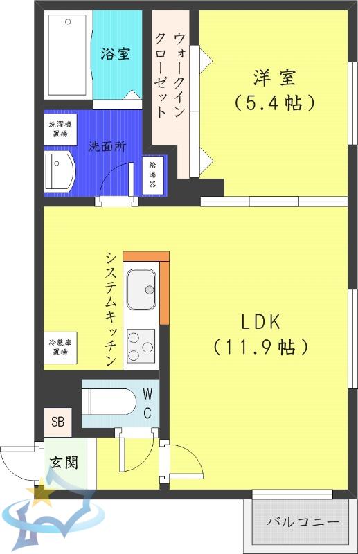ANGEーSENTIER(1LDK/3階)の間取り写真