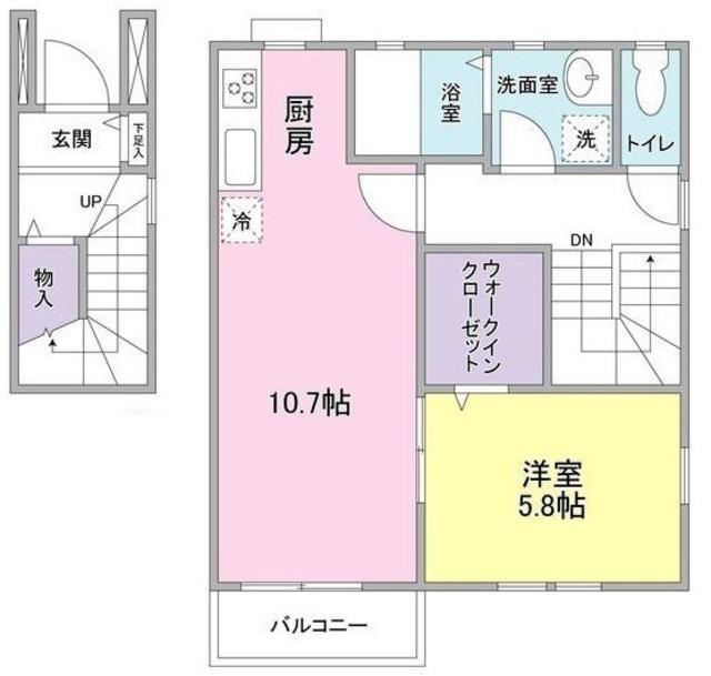 K′Sフラット(1LDK/2階)の間取り写真