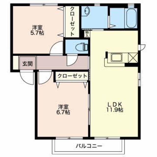 パープル・リツ(2LDK/1階)の間取り写真
