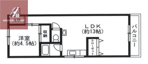 コーポ中島(1LDK/4階)の間取り写真