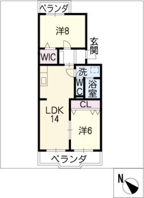 ドエール山本(2LDK/1階)の間取り写真