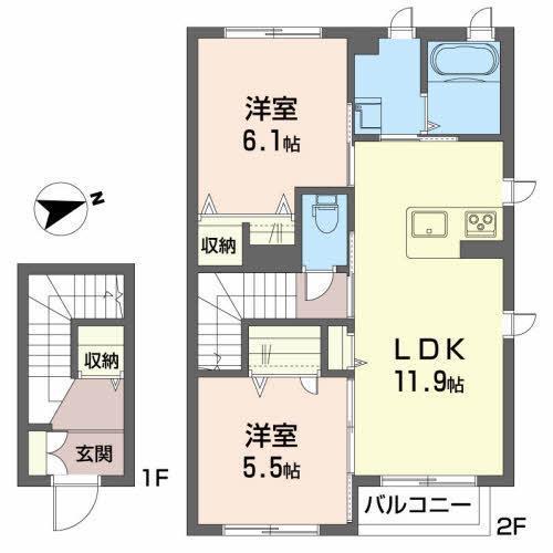 メゾンドゥボンヌール(2LDK/2階)の間取り写真