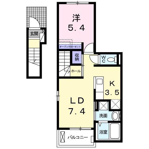 クアドリフォリオ(1LDK/2階)の間取り写真