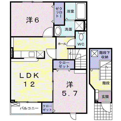 スカイピア勇舞IIH棟(2LDK/2階)の間取り写真