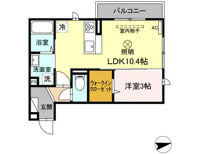 メルヴェール(1LDK/2階)の間取り写真