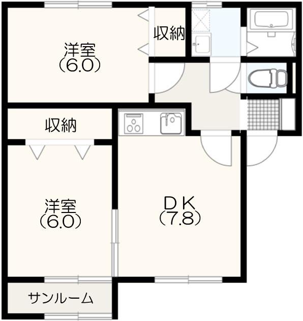 ファミーユ松任D(2DK/2階)の間取り写真
