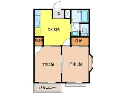 エルディム小柳 B(2DK/2階)の間取り写真