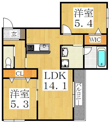 フェリーチェバンビーナ北畠(2LDK/2階)の間取り写真