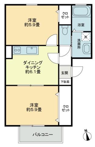 フォブールDMCD(2DK/2階)の間取り写真
