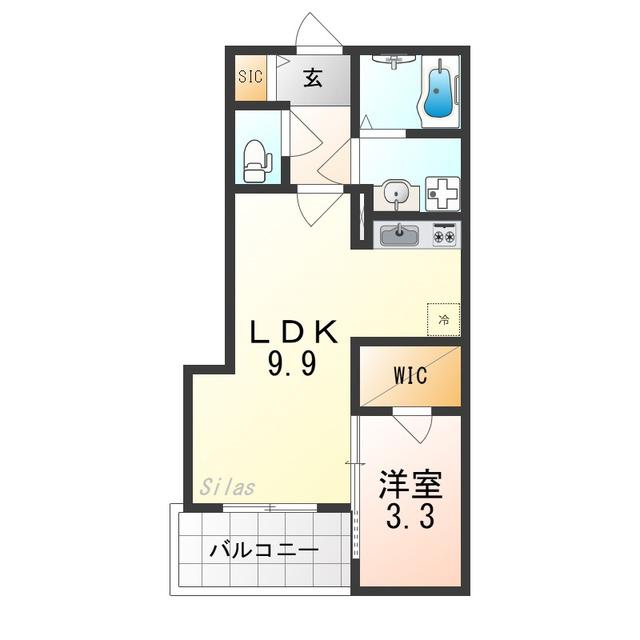 ジーメゾン岸和田ラクセル(1LDK/1階)の間取り写真