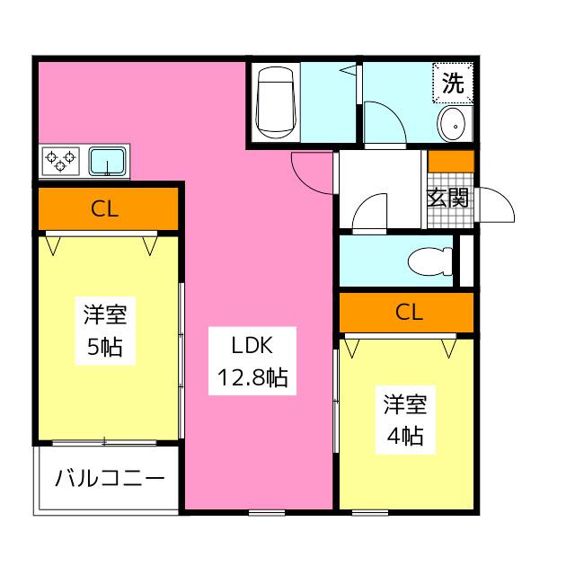 CALME HILLS高宮(2LDK/1階)の間取り写真