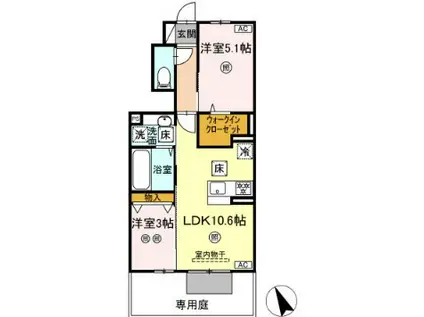 D-ROOM上葛原(2LDK/1階)の間取り写真