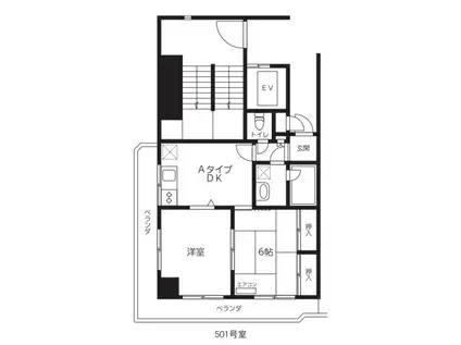 スカイハイツ田野倉(2DK/5階)の間取り写真