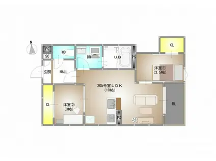 REGALEST TSUBAKI(2LDK/2階)の間取り写真