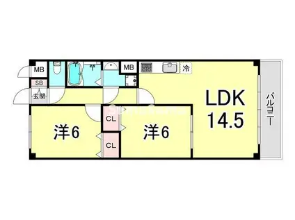 ウィズプレジール若王寺(2LDK/5階)の間取り写真