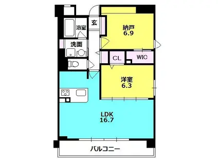 セリシール夙川苦楽園(1SLDK/6階)の間取り写真