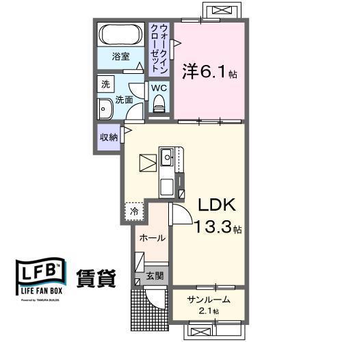 グランフラーヴ勝間A(1LDK/1階)の間取り写真