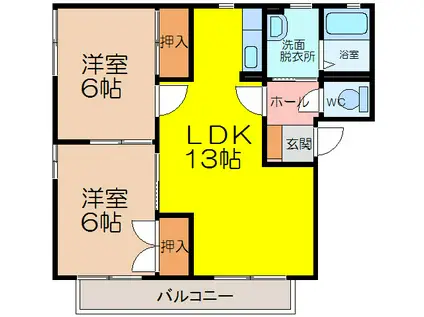 フレグランスふくち(2LDK/2階)の間取り写真
