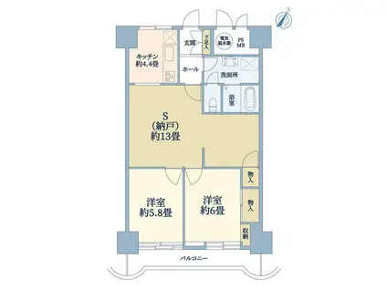 ライオンズマンション中央(2SK/8階)の間取り写真