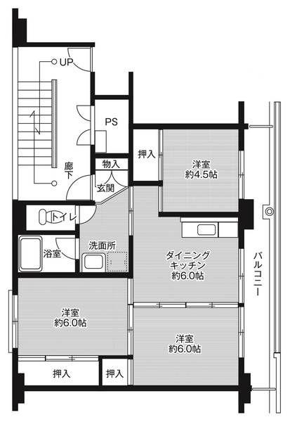 ビレッジハウス村上1号棟(3DK/2階)の間取り写真