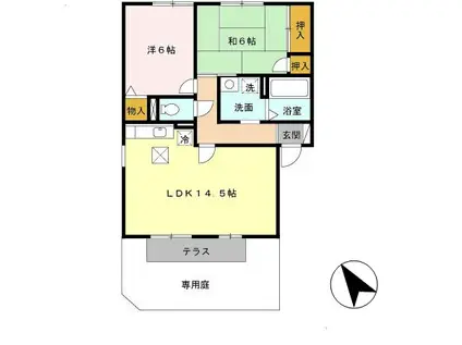 セリーヌヴィレッジA棟(2LDK/1階)の間取り写真