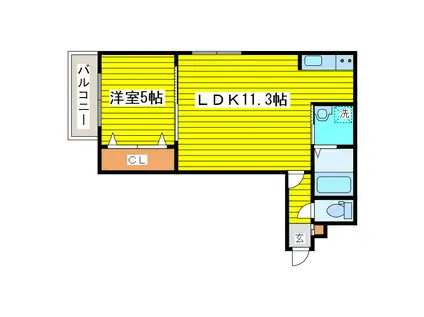 キングハウス環状通東(1LDK/3階)の間取り写真