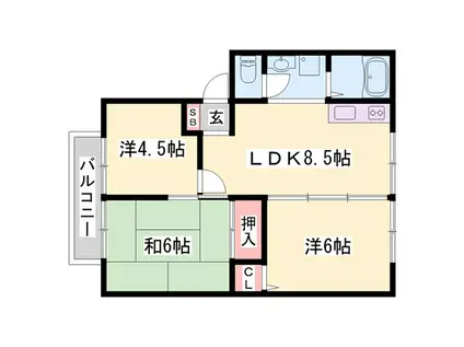 サンフォーレハイツ A棟(3LDK/2階)の間取り写真