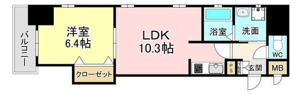 デザイナープリンセス・リバーサイド(1LDK/10階)の間取り写真