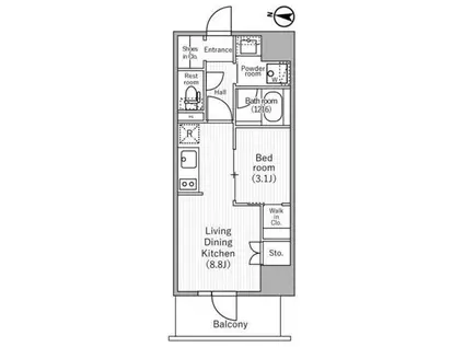 ニド三ノ輪(1LDK/8階)の間取り写真