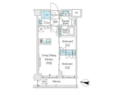 ジェイグランコート品川西大井ウエスト(2LDK/4階)の間取り写真