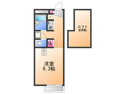 パレス磯上I・II(1K/2階)の間取り写真