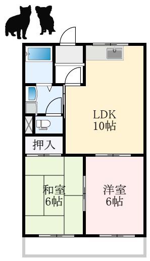 グリーンベルノモリ(2LDK/2階)の間取り写真