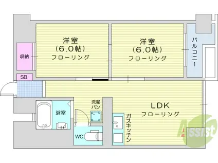 コーポパシフィック立町(2DK/9階)の間取り写真