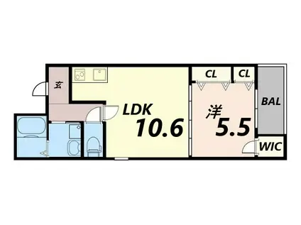 SUNMOON 武庫之荘II番館(1LDK/2階)の間取り写真