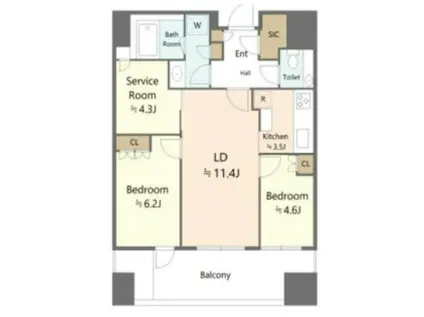 麻布台ヒルズレジデンスB(2LDK/9階)の間取り写真